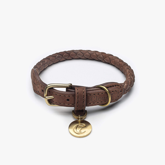Hundhalsband Ravello Flätat Läder Mörkbrun - Cloud7 L