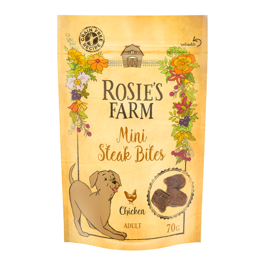 Rosie's Farm Snacks Mini Steak Bites Chicken - Ekonomipack: 3 x 70 g