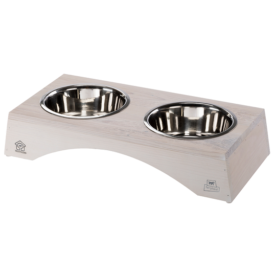 Ferplast Legno dubbelskål med hållare - 2 x 1,2 l, L 49,5 x B 23 x H 9,6 cm