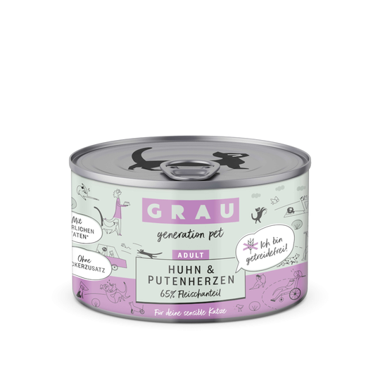 Ekonomipack: GRAU Adult Grain Free 24 x 200 g - Kyckling & kalkonhjärtan