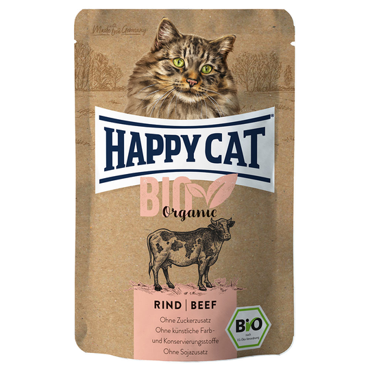 Ekonomipack: Happy Cat Bio Pouch 24 x 85 g - Eko-nötkött