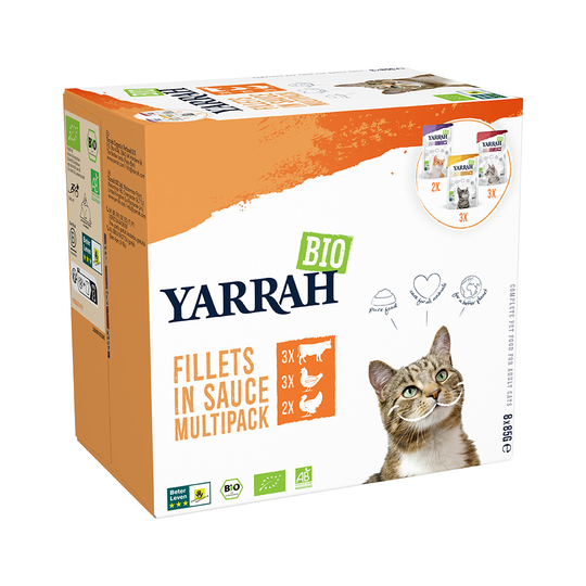 Mixpack: Yarrah Bio Filets i sås 8 x 85 g - Mix: eko-kyckling, eko-kalkon, eko-nötkött