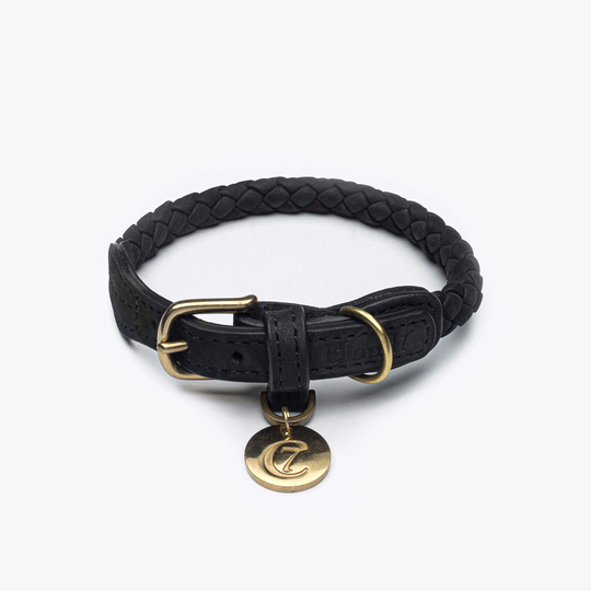 Hundhalsband Ravello Flätat Läder Svart - Cloud7 XS