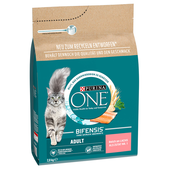 3 + 1 på köpet! Purina ONE torrfoder katt - Adult Lax & fullkorn (4 x 2,8 kg)