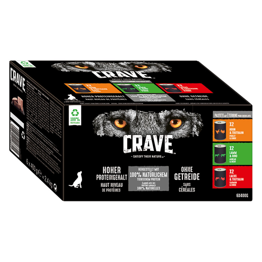 Crave Adult hundfoder 6 x 400 g - Blandpack 3 sorter