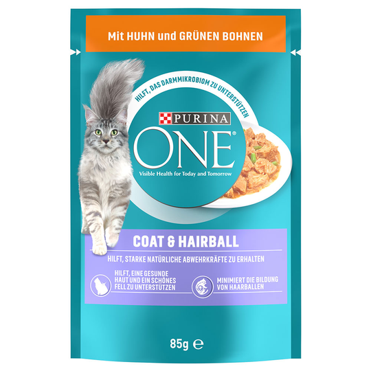 Purina ONE Coat & Hairball - 52 x 85 g Kyckling & gröna bönor