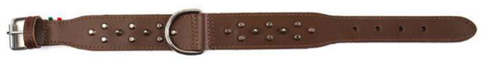 Leopet Pitbull Läderhalsband med Nitar - Brun (60 cm)