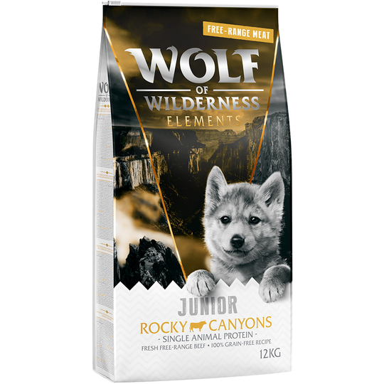 Wolf of Wilderness JUNIOR "Rocky Canyons" Free Range Beef - Grain Free - Ekonomipack: 2 x 12 kg