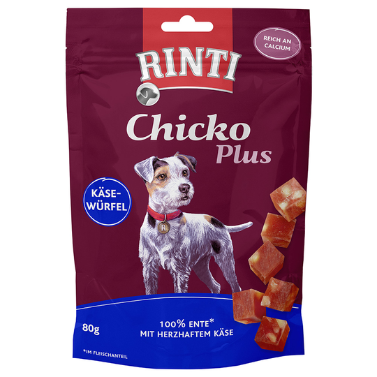 RINTI Chicko Plus tärningar ost & anka - Ekonomipack: 12 x 80 g