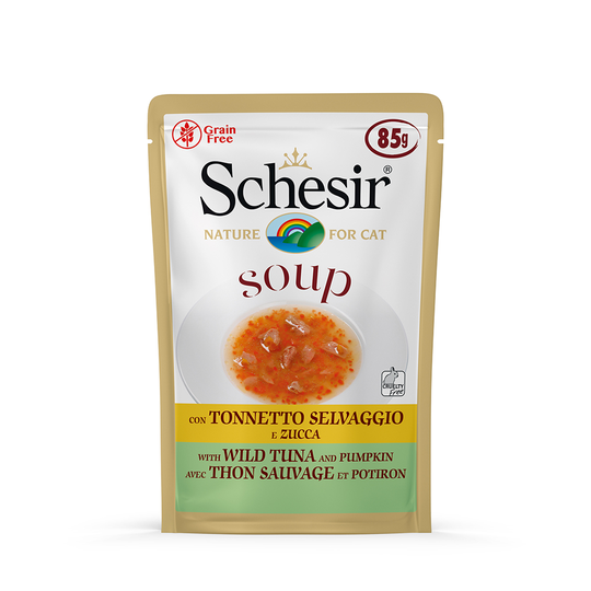 Ekonomipack: Schesir Cat Soup 12 x 85 g - Vild tonfisk och pumpa