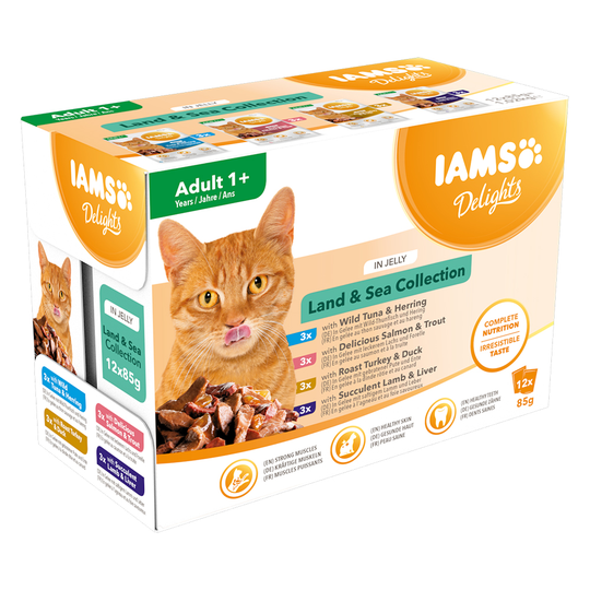 IAMS Delights Adult i gelé 12 / 24 x 85 g - Land & Sea Mix 12 x 85 g