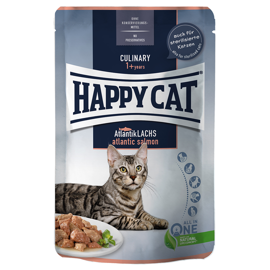 Ekonomipack: Happy Cat Pouch Meat in Sauce 48 x 85 g - Atlantic Salmon - lax