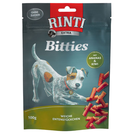 RINTI Extra Bitties 100 g - Ekonomipack: 3 x 100 g, Anka med ananas & kiwi