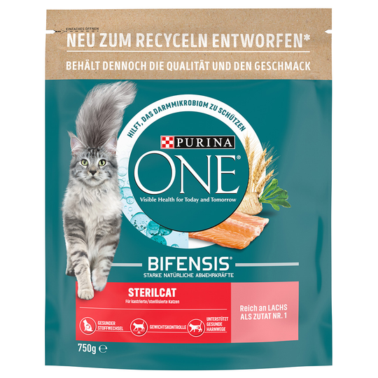 3 + 1 på köpet! Purina ONE torrfoder katt - SterilCat Lax (4 x 750 g)