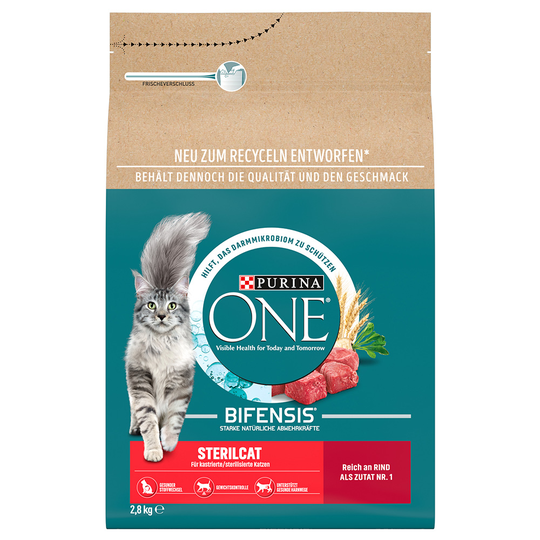 3 + 1 på köpet! Purina ONE torrfoder katt - SterilCat Nötkött (4 x 2,8 kg)