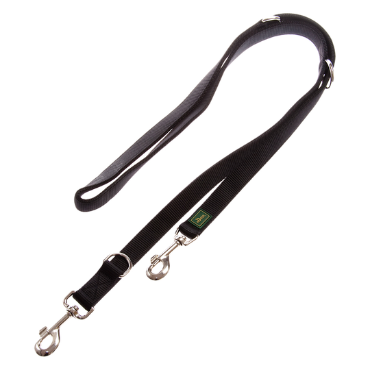 HUNTER dubbelt nylonkoppel, svart - Längd 200 cm, bredd 2,5 cm