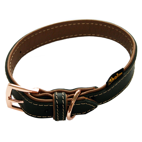 Heim Rosé fodrat halsband, svart/brunt - Stl. 35: 24 - 31 cm halsomfång, B 20 mm