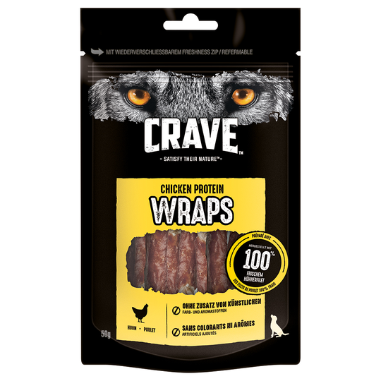 2 + 1 på köpet! 3 x Crave Protein hundgodis - Wrap med kyckling (3 x 50 g)