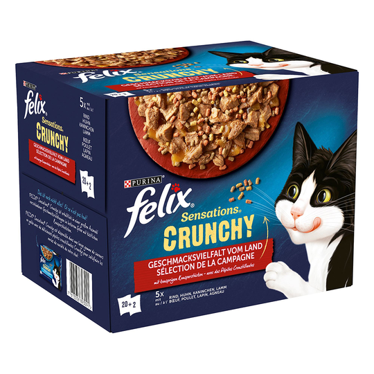 Latz "Sensations Crunchy" Pouches 20 x 85 g + 80 g topping - Kyckling, Nötkött, Kanin, Lamm