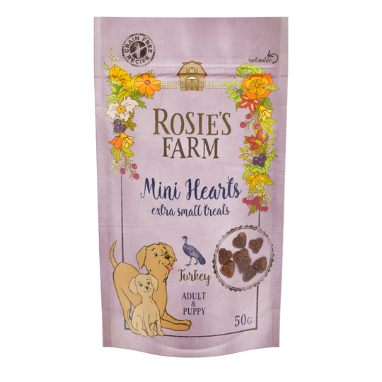 Rosie's Farm Snacks Puppy & Adult "Mini Hearts" till sparpris! - Kalkon 50 g