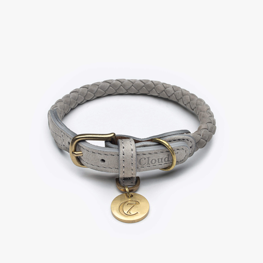 Hundhalsband Ravello Flätat Läder Grå - Cloud7 L