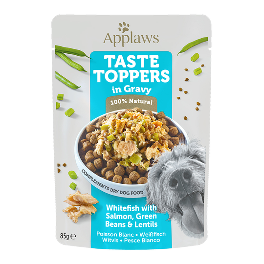 Applaws Taste Toppers i sås 12 x 85 g - Vit fisk, lax, gröna bönor & linser