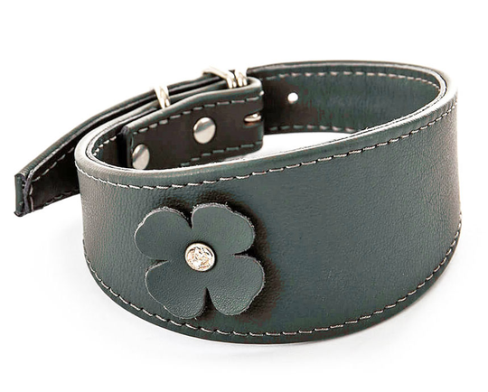Martin Sellier Fyrklöver Whippet Läderhalsband - Grå (34 cm)