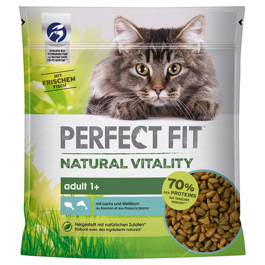Perfect Fit Natural Vitality Adult 1+ Lax & vitfisk - Ekonomipack: 6 x 650 g