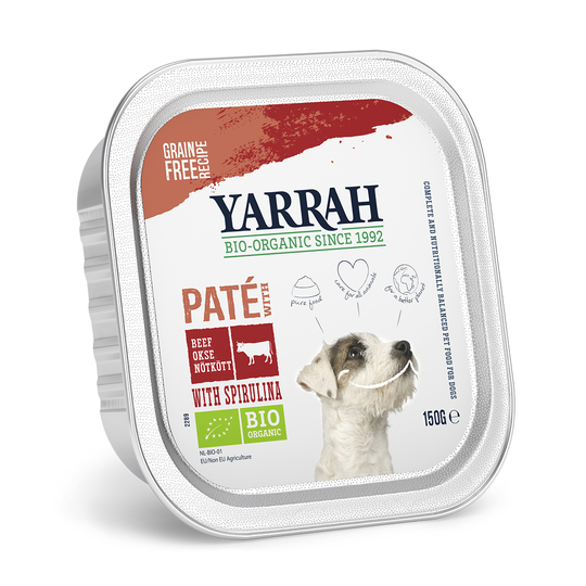 Ekonomipack: Yarrah Organic i portionsform 36 x 150 g - Paté: eko-nötkött med eko-spirulina