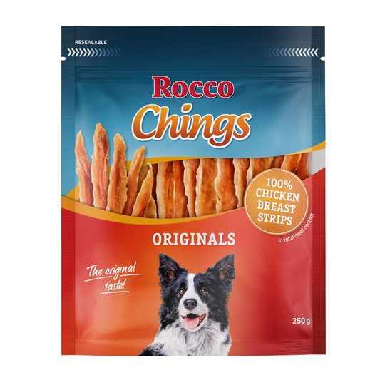 Ekonomipack: Rocco Chings Originals tuggstrimlor - Kycklingbröst i strimlor 4 x 250 g