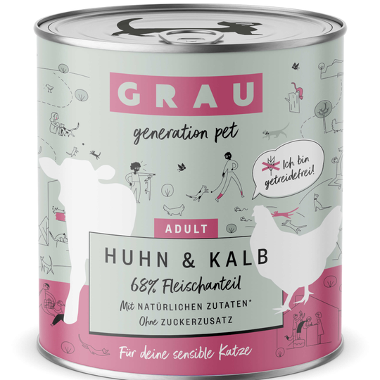 Ekonomipack: GRAU Adult Grain Free 24 x 800 g - Kyckling & kalv
