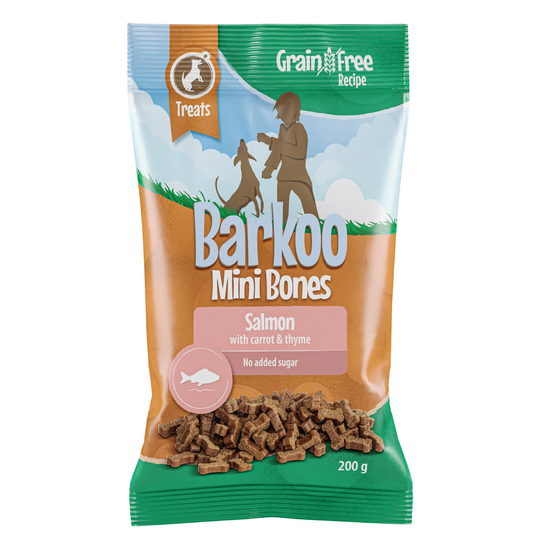 Ekonomipack: Barkoo Mini Bones (semi-moist) - Grain Free 4 x/8 x 200 g - Lax med morötter & timjan 4 x 200 g