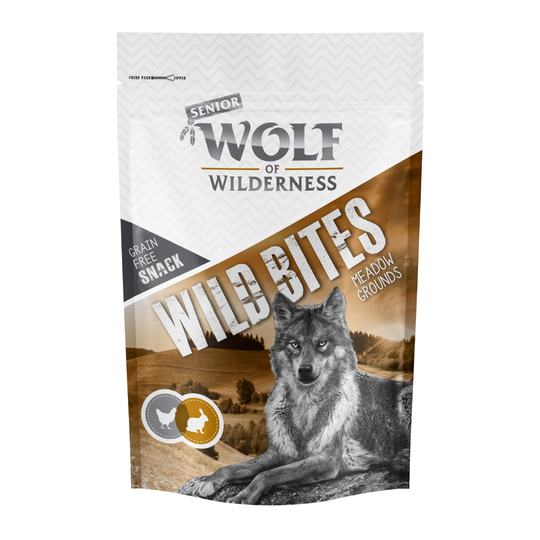 Ekonomipack: 3 x 180 g Wolf of Wilderness - Wild Bites Snacks - SENIOR Meadow Grounds - Rabbit