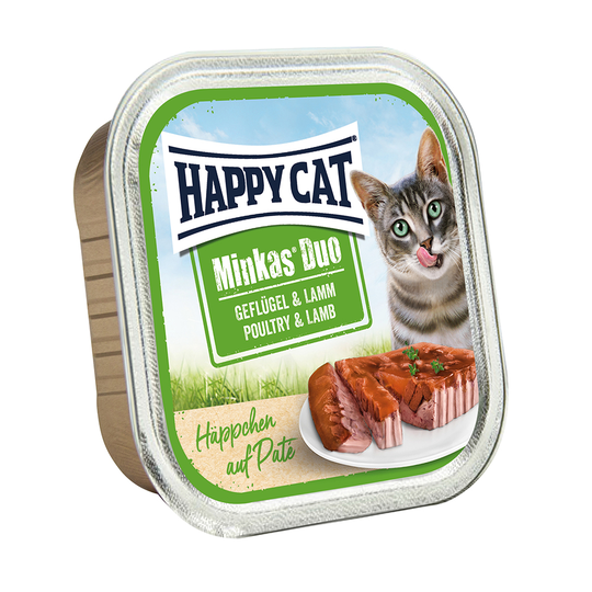 Ekonomipack: Happy Cat Minkas Duo - Bitar med paté 24 x 100 - Fjäderfä & lamm