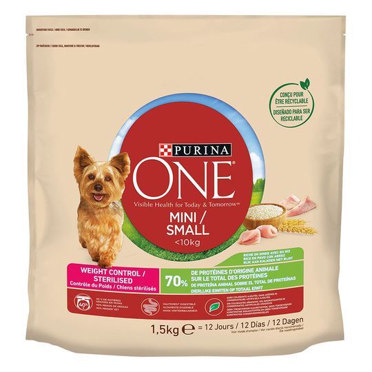 Purina One Mini Weight Control / Sterilised Turkey & Rice - Ekonomipack: 18 kg (12 x 1,5 kg)