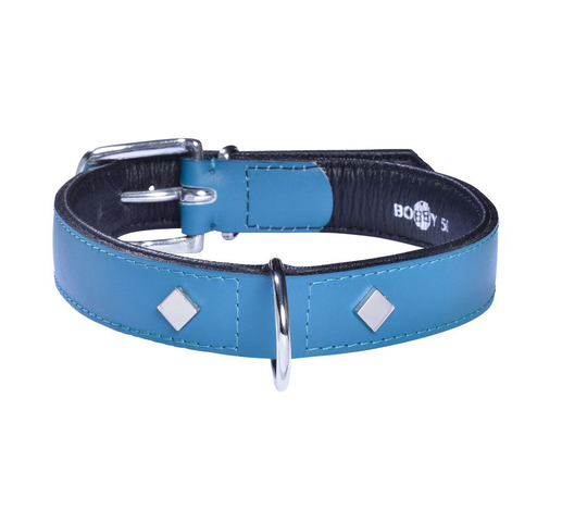 Bobby Tomy Läderhalsband - Påfågelblå (40 cm)