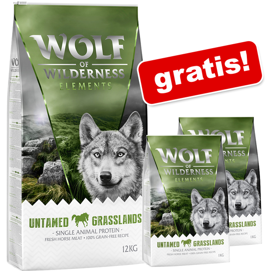 12 + 2 kg på köpet! 14 kg Wolf of Wilderness monoprotein torrfoder - NY: JUNIOR Rocky Canyons - Free Range Beef
