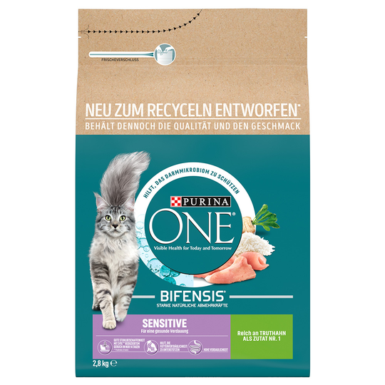 3 + 1 på köpet! Purina ONE torrfoder katt - Sensitive (4 x 2,8 kg)