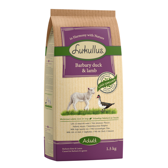 Lukullus kallpressat hundfoder Myskand & lamm - 1,5 kg
