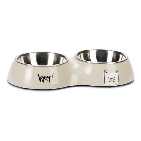 Karlie Elize Diner Set dubbelskål, ljusgrå - 2 x 220 ml