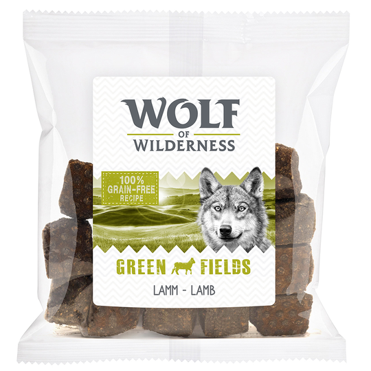 Blandpack: 3 eller 4 x 180 g Wolf of Wilderness - Wild Bites Snacks - Blandpack I: Chicken, Duck, Lamb, Beef