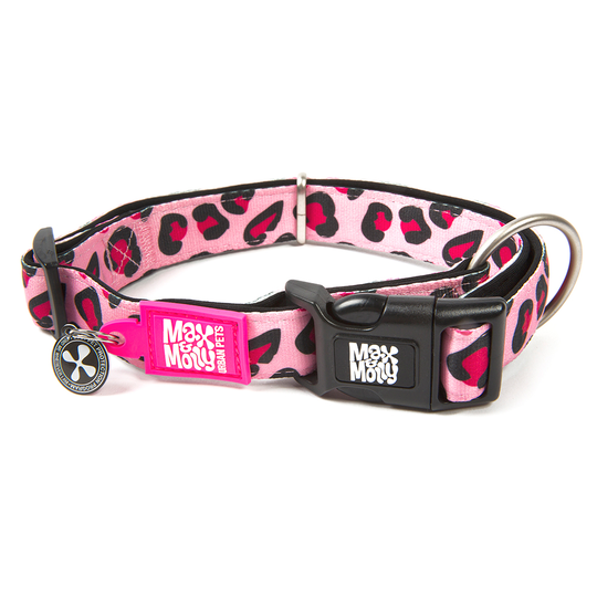 Max & Molly Smart ID Leopard Pink halsband - Stl. XS: 22-35 cm halsomfång, B 10 mm
