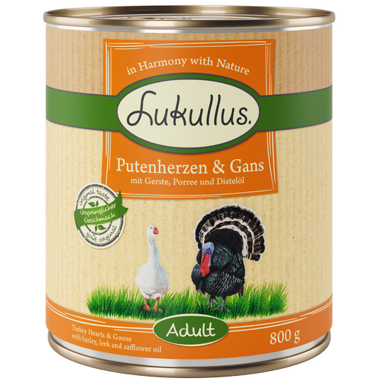 Ekonomipack: Lukullus 12 x 800 g - Kalkonhjärta & gås